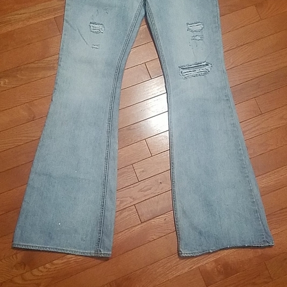 NASTY GAL WIDE LEG RETRO VIBE FLARED DISTRESSED HI-RISE LIGHT WASH JEAN - Picture 4 of 12